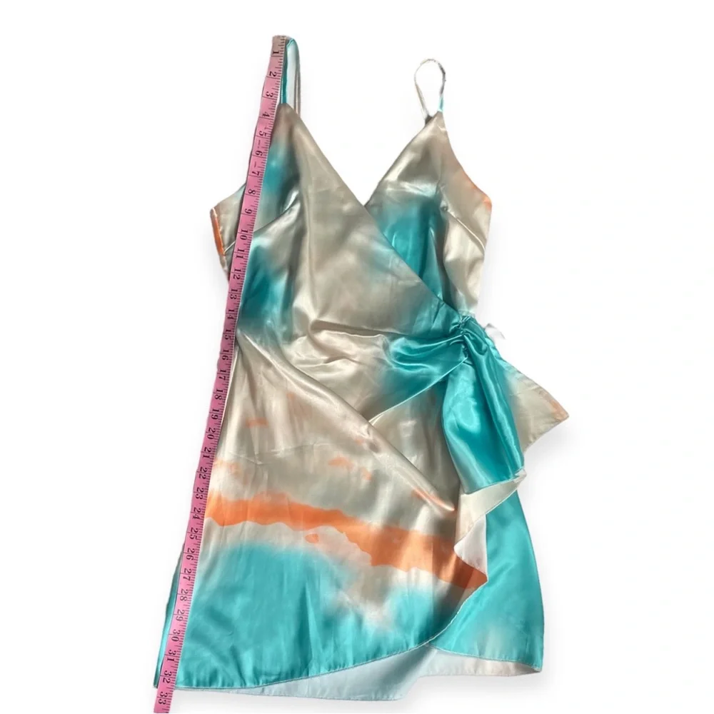 Onëleven NWT Water Color Wrap Mini Dress in Cream/Turquoise/Orange Size Small